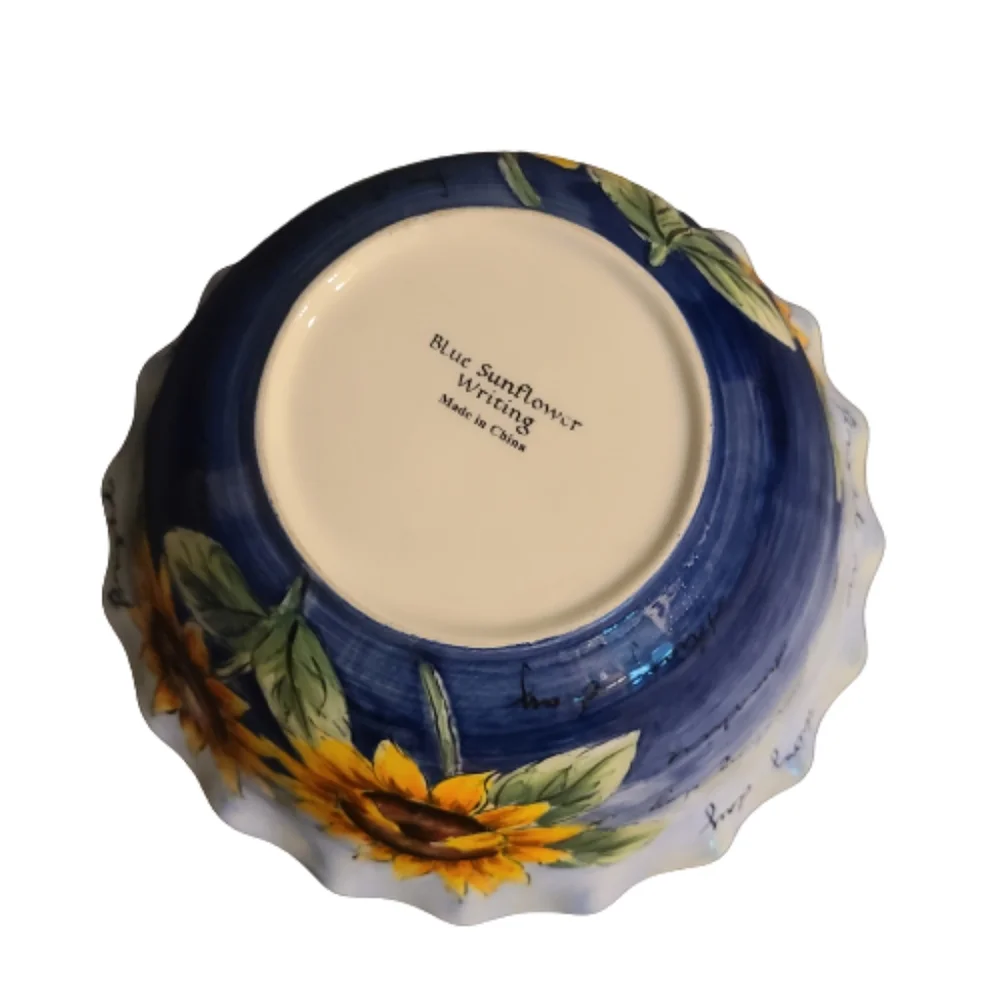 *NEW Blue Sunflower Serving Bowl with writing. 